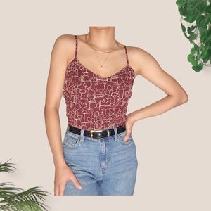 Classy Flowy Chain Print Top Maroon